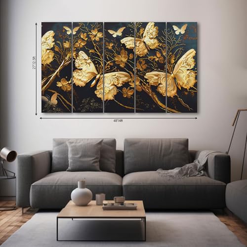 The Castle Decor-Golden Butterflies painting with frame 5 Big Size (27x48) Multiple Frames Wall Art Painting for living room,Bedroom,Drawing room,Hotels-Wooden Framed-Digital Paintin- - Image 2