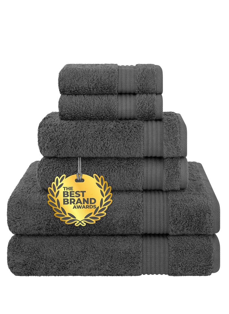 Cotton Paradise Cotton Paradise 6 Piece Towel Set 100% Cotton Soft Absorbent Turkish Towels for Bathroom 2 Bath Towels 2 Hand Towels 2 Washcloths, Dark Gray Towel Set  - Image 1
