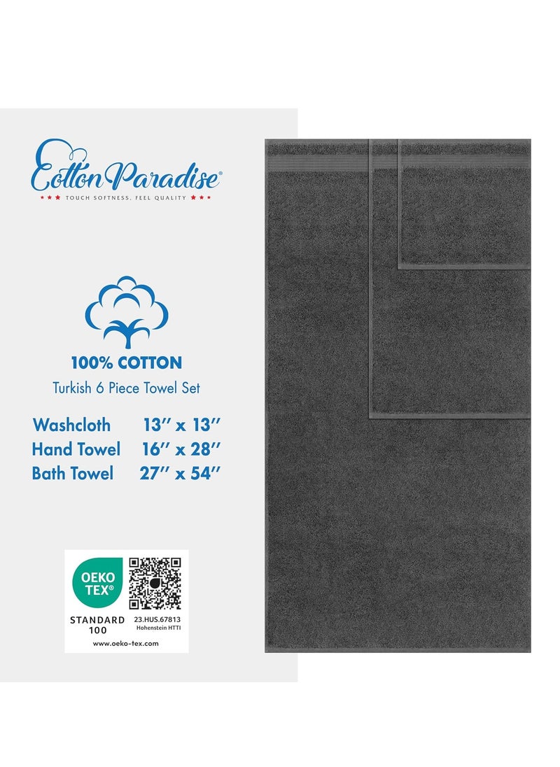 Cotton Paradise Cotton Paradise 6 Piece Towel Set 100% Cotton Soft Absorbent Turkish Towels for Bathroom 2 Bath Towels 2 Hand Towels 2 Washcloths, Dark Gray Towel Set  - Image 2