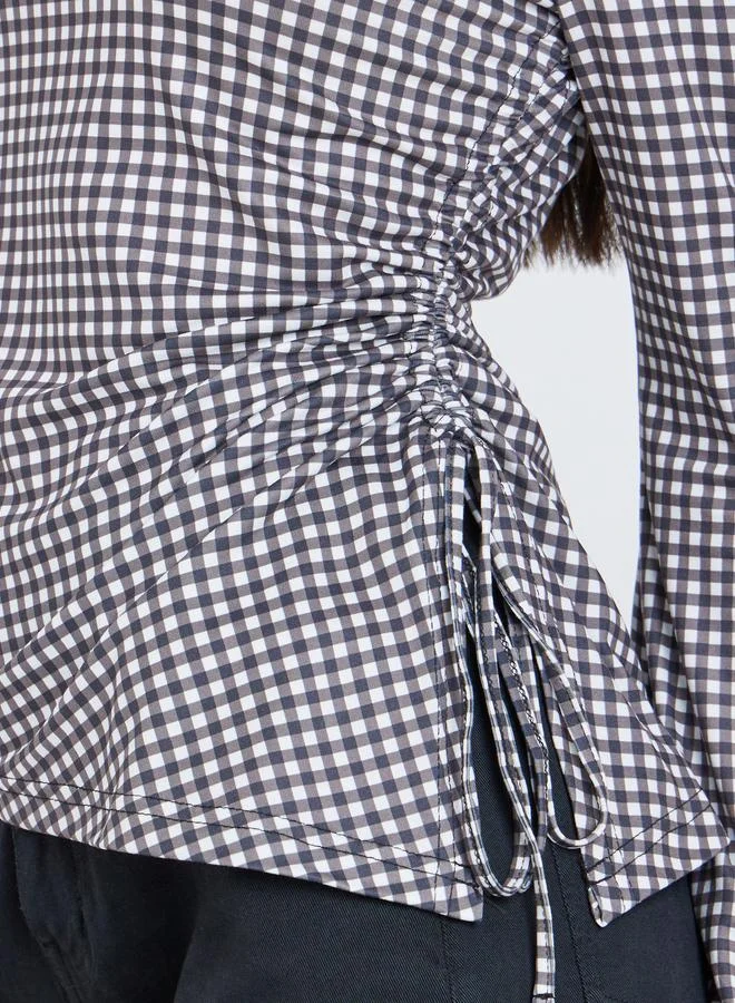 Styli Styli Women Gingham Checked Tie Detail Blouse