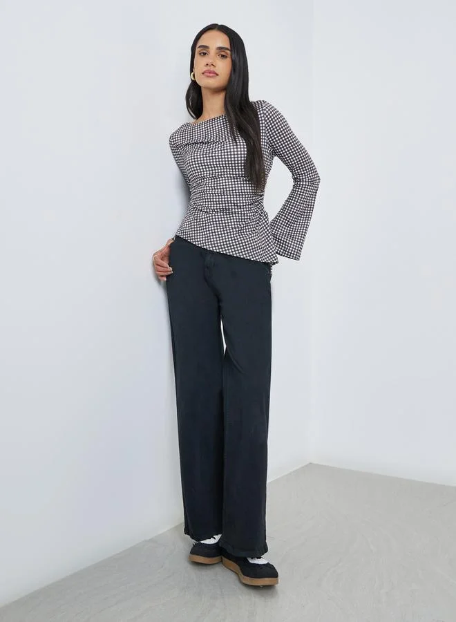 Styli Styli Women Gingham Checked Tie Detail Blouse