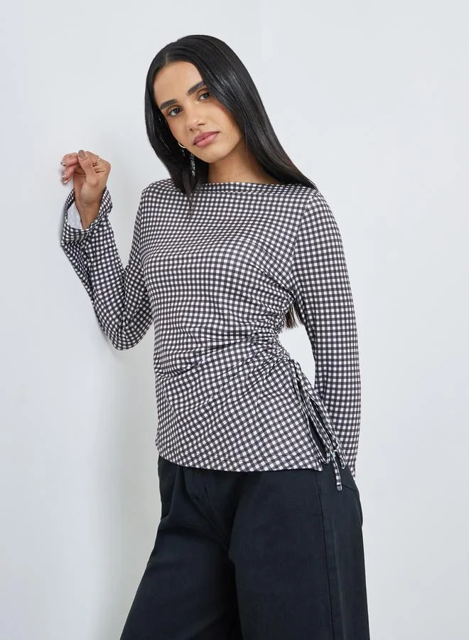 Styli Styli Women Gingham Checked Tie Detail Blouse