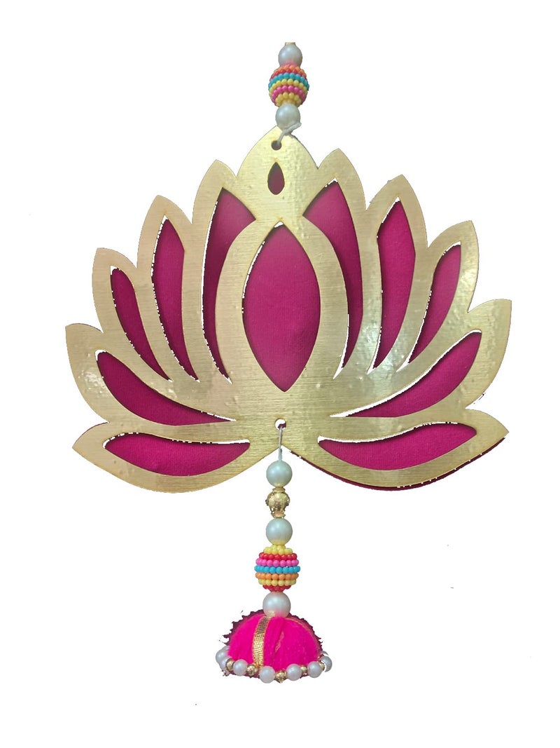 3A FEATURETAIL 3A Featuretail Lotus Design with Jhumka Handmade MDF Hanging for Wall Decor Home Decor Diwali Decor Wedding and All Festival Decor Set of 2pc 8InchX6InchX13Inch Pink Lotus - Image 2
