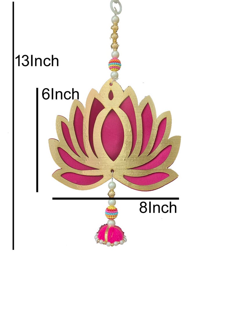 3A FEATURETAIL 3A Featuretail Lotus Design with Jhumka Handmade MDF Hanging for Wall Decor Home Decor Diwali Decor Wedding and All Festival Decor Set of 2pc 8InchX6InchX13Inch Pink Lotus - Image 4