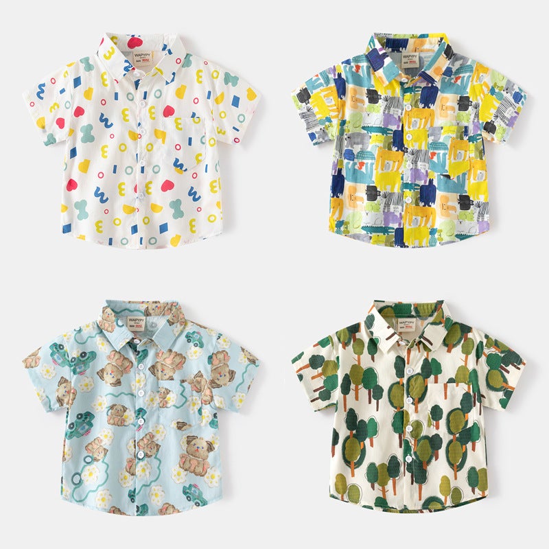 Boys Printed Shirt 2025 Summer Korean Baby Short Sleeve Shirt Children'S Digital Printing Fashion Shirt - Image 2