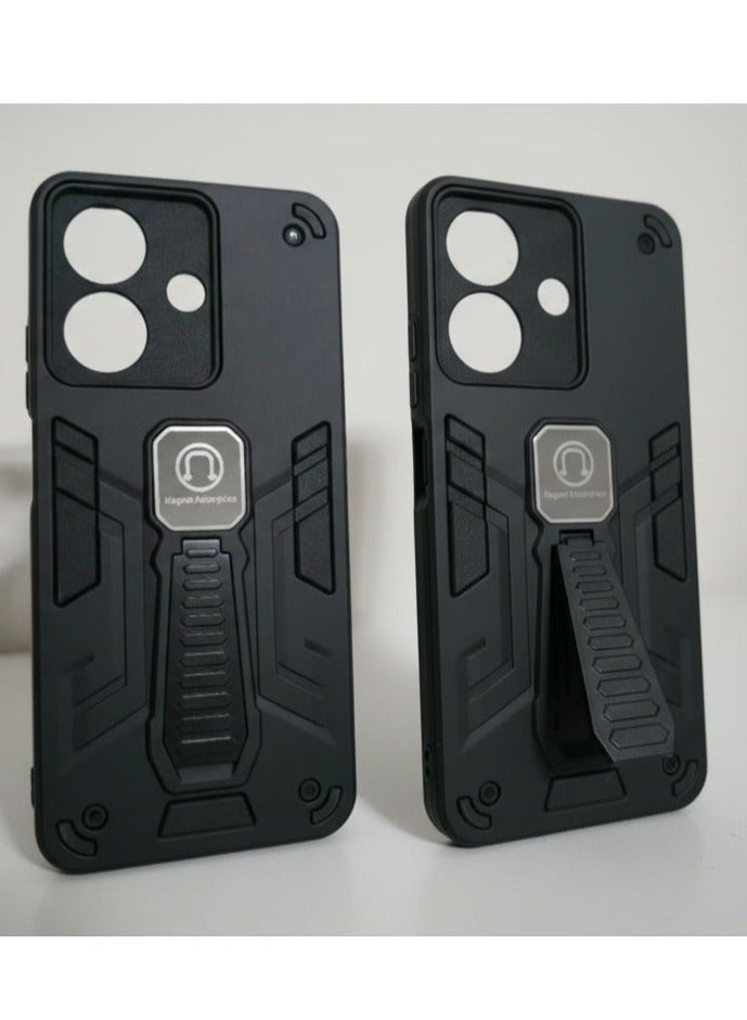 غطاء خلفي متين للغاية ومقاوم للصدمات، مزود بمسند مدمج ولاصق مغناطيسي. متوافق مع هاتف أوبو ريلمي نوت 60، خيار ممتاز لمن يقدرون الفخامة. - Image 3