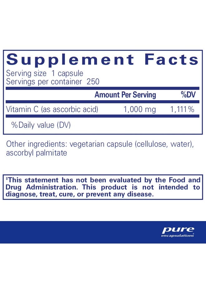 Pure Encapsulations Ascorbic Acid Capsules - 1,000 mg Vitamin C - Antioxidant & Immune Support* - High-Potency Vitamin C - Vegan & Non-GMO - 250 Capsules - Image 2