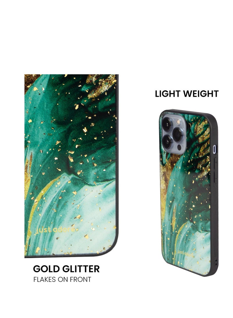just adore Apple iPhone 13 Pro Max Case iPhone 13 Pro Max cover with MegSafe Gold Glitter Case Emerald Green - Image 3