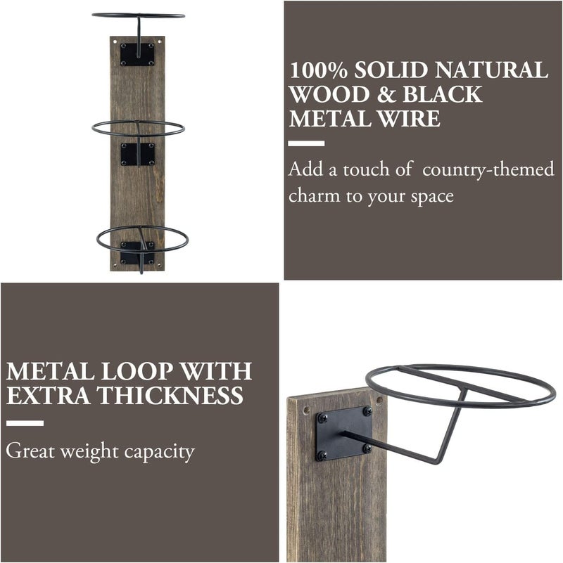 INDIDECOR INDIDECOR 444551 Wall Mounted Vintage Gray Solid Wood and Industrial Matte Black Metal Wire Hat Display Rack Vertical Hanging Cap Holder or Wig Form with 3 Tier Storage Hooks  - Image 5