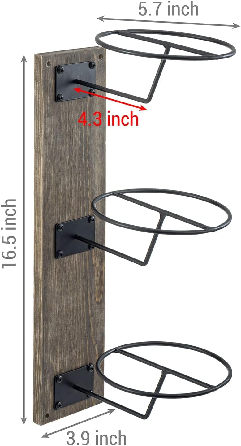 INDIDECOR INDIDECOR 444551 Wall Mounted Vintage Gray Solid Wood and Industrial Matte Black Metal Wire Hat Display Rack Vertical Hanging Cap Holder or Wig Form with 3 Tier Storage Hooks  - Image 4