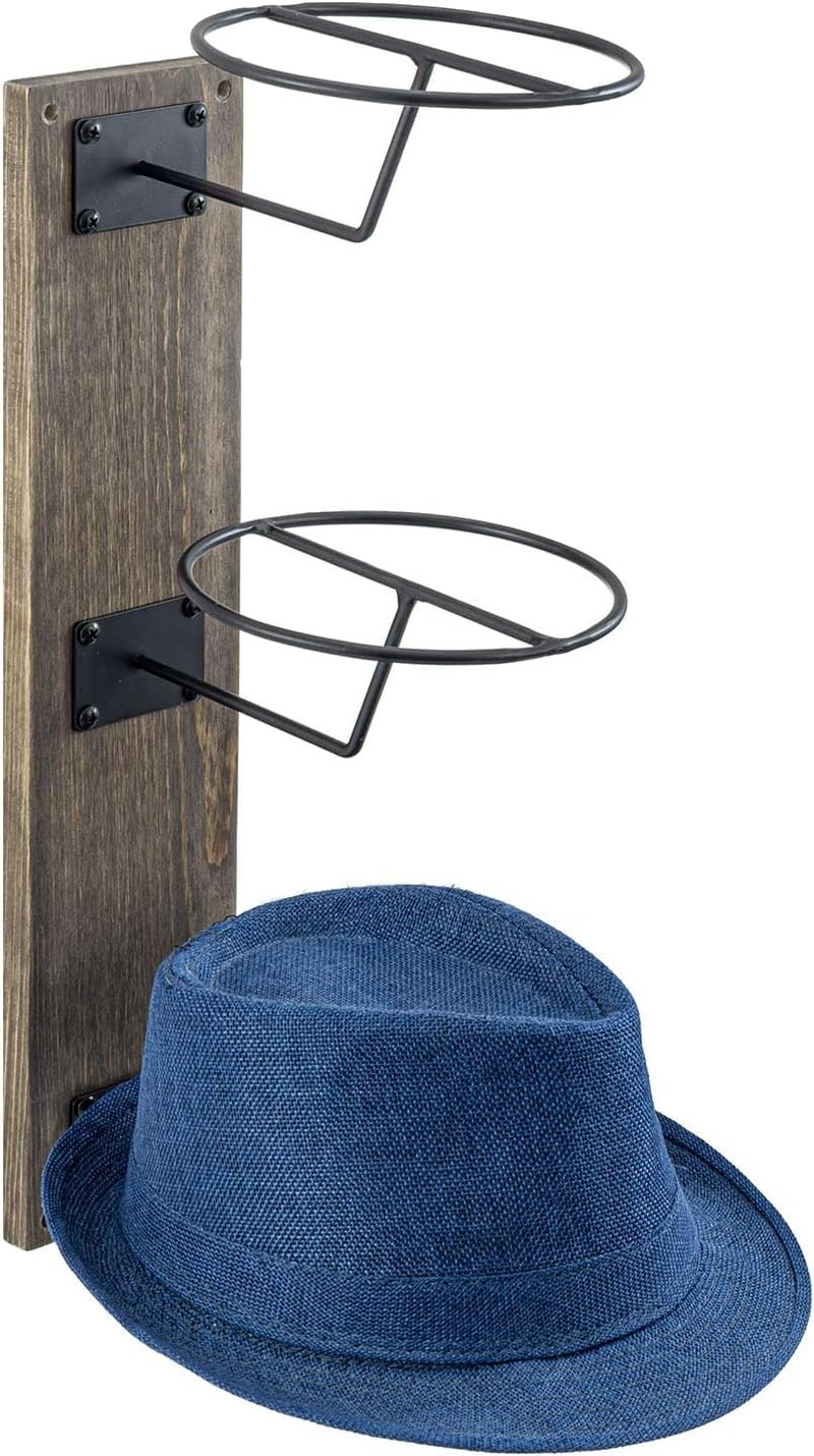 INDIDECOR INDIDECOR 444551 Wall Mounted Vintage Gray Solid Wood and Industrial Matte Black Metal Wire Hat Display Rack Vertical Hanging Cap Holder or Wig Form with 3 Tier Storage Hooks  - Image 1