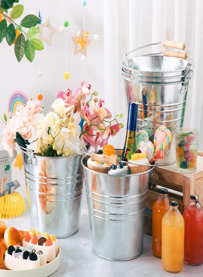 زوبيل مجموعة زوبيل المكونة من 6 قطع من الدلاء المعدنية الكبيرة، دلو بيرة من الفولاذ المجلفن مع مقبض، مناسبة لسلال الهدايا وحفلات المثلجات (9.5 × 8.67 × 6.5 بوصة، فضي) - Image 4