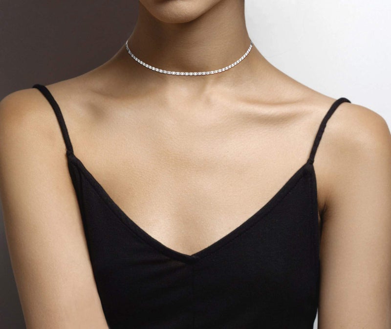 Miabella 925 Sterling Silver, 18K Gold Plated Figaro, Beaded Singapore, Sparkle, Cuban Link Chain, Choker Necklace for Women Made in Italy (SI, Sparkle, Length 13 Inches) - Image 3