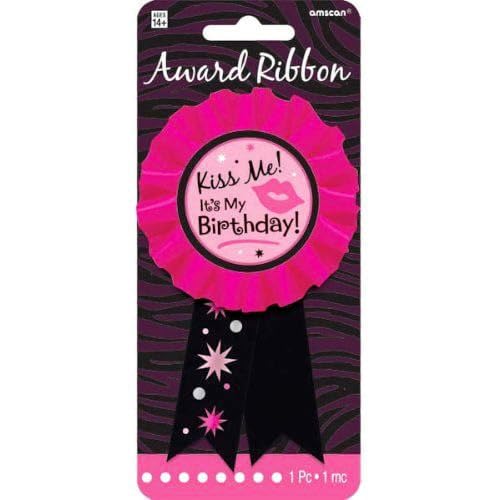 Amscan Kiss Me It's My Birthday Ribbon Pink & Black Award Pin - 3" x 5.5" (1 Pc) - Bold and Stylish Birthday Celebration Badge - Image 2