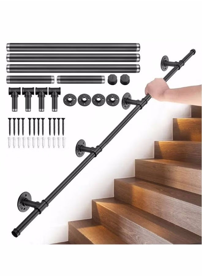 XiuWoo Stair Handrail, Hand Rails Stairs, 3M Handrails for Stairs, Black Banister Rails, Industrial Pipe Clothes Rail, Outdoor Indoor Industrial Pipe Stair Banister for Elder and Child  - Image 1