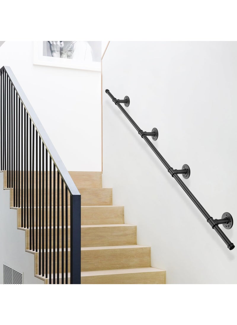 XiuWoo Stair Handrail, Hand Rails Stairs, 3M Handrails for Stairs, Black Banister Rails, Industrial Pipe Clothes Rail, Outdoor Indoor Industrial Pipe Stair Banister for Elder and Child  - Image 3