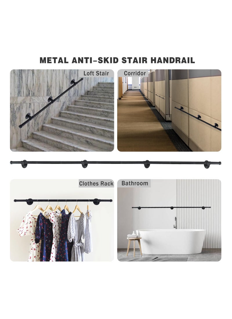 XiuWoo Stair Handrail, Hand Rails Stairs, 3M Handrails for Stairs, Black Banister Rails, Industrial Pipe Clothes Rail, Outdoor Indoor Industrial Pipe Stair Banister for Elder and Child  - Image 5