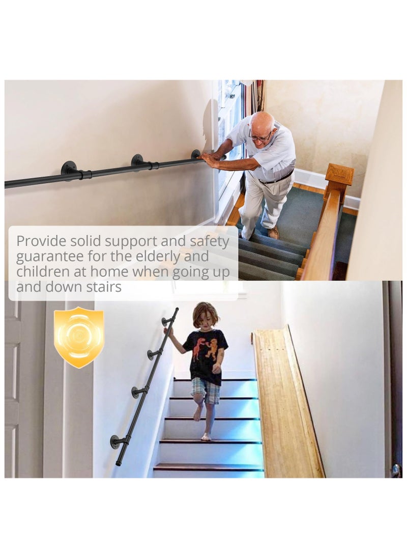 XiuWoo Stair Handrail, Hand Rails Stairs, 3M Handrails for Stairs, Black Banister Rails, Industrial Pipe Clothes Rail, Outdoor Indoor Industrial Pipe Stair Banister for Elder and Child  - Image 2