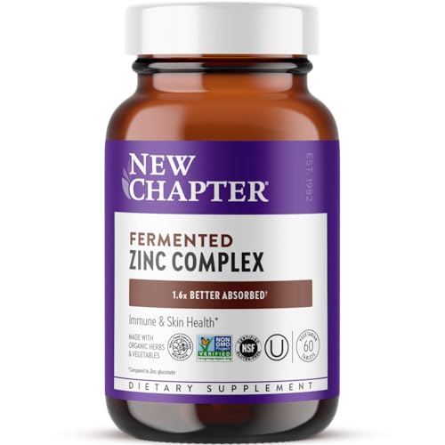 New Chapter Zinc Supplement Fermented Zinc Complex ONE Daily for Immune Support Skin Health MineralBalancing Formula Rich in Copper Easy to Swallow Digest 60 Count 2 Month Supply