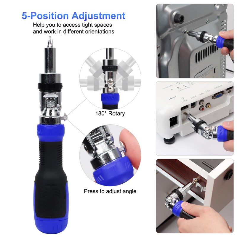 Sharden Ratchet Screwdriver 13-In-1 Multi Screwdriver Tool All In One Ratcheting Screwdriver Set With Phillips  Flat Head  Torx  Hex  Square  180 Degree Pivoting Adjustable Angle Screw Driversets Set - Image 3