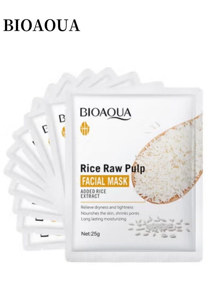 BIOAOUA Korean Face Sheet Mask Skincare,Rice Mask,Deep Moisturize - Anti Aging, Wrinkle Hydrating, Firming Anti Aging Face Sheet Masks - Brightening Facial Mask for All Skin Types - (10 PCS) - Image 1