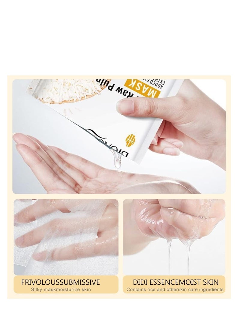 BIOAOUA Korean Face Sheet Mask Skincare,Rice Mask,Deep Moisturize - Anti Aging, Wrinkle Hydrating, Firming Anti Aging Face Sheet Masks - Brightening Facial Mask for All Skin Types - (10 PCS) - Image 5