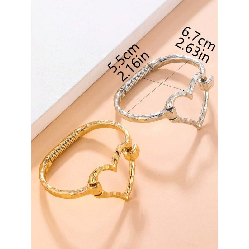 1pc European And American Style Fashion Alloy Open Heart Shaped Bracelet For Women, Versatile Street Style Web Celebrity Hand Chain Valentines, Mom, Mother, Mother's Day,  Gift - Image 4