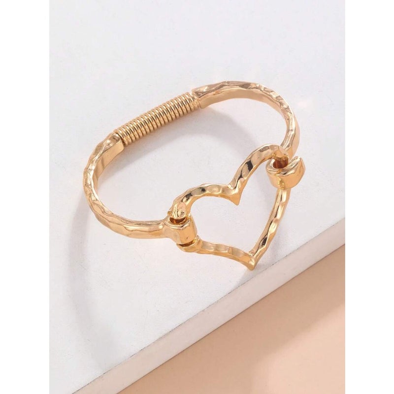 1pc European And American Style Fashion Alloy Open Heart Shaped Bracelet For Women, Versatile Street Style Web Celebrity Hand Chain Valentines, Mom, Mother, Mother's Day,  Gift - Image 2