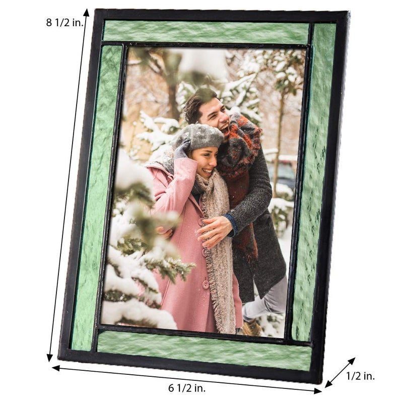 J Devlin Glass Art Green Stained Glass Picture Frame for Home D?cor Office Desk Table Top 5x7 Photo Horizontal Vertical Easel Back Series J Devlin - Image 3