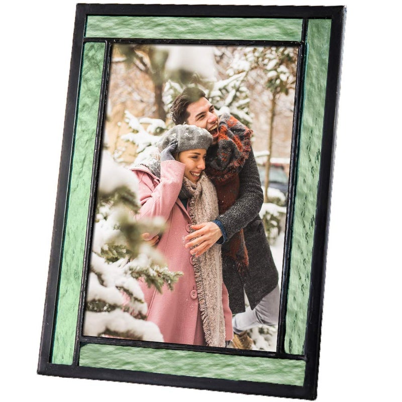J Devlin Glass Art Green Stained Glass Picture Frame for Home D?cor Office Desk Table Top 5x7 Photo Horizontal Vertical Easel Back Series J Devlin - Image 1