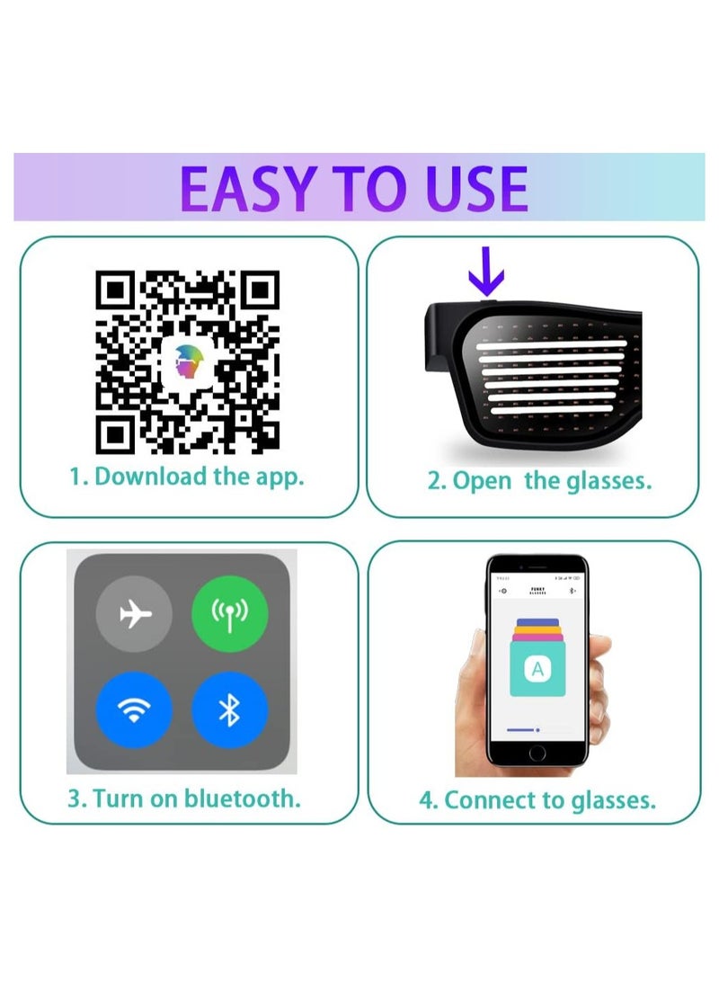 Zikra LED Glasses, DIY Customizable Light Up Glasses, Bluetooth APP Connected LED Display Smart Glasses, APP Control Glasses with Text/Graffiti/Animation/Rhythm for Parties,Festival, (Colour Light) - Image 4