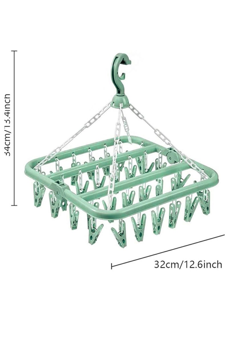 Sock Airer with 32 Clips, Indoor and Outdoor Clothes Hanging Airer, Folding Rotary Clothes Airer for Socks, Underwear and Small Clothes (Green) - Image 2