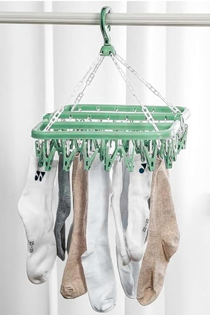 Sock Airer with 32 Clips, Indoor and Outdoor Clothes Hanging Airer, Folding Rotary Clothes Airer for Socks, Underwear and Small Clothes (Green) - Image 5
