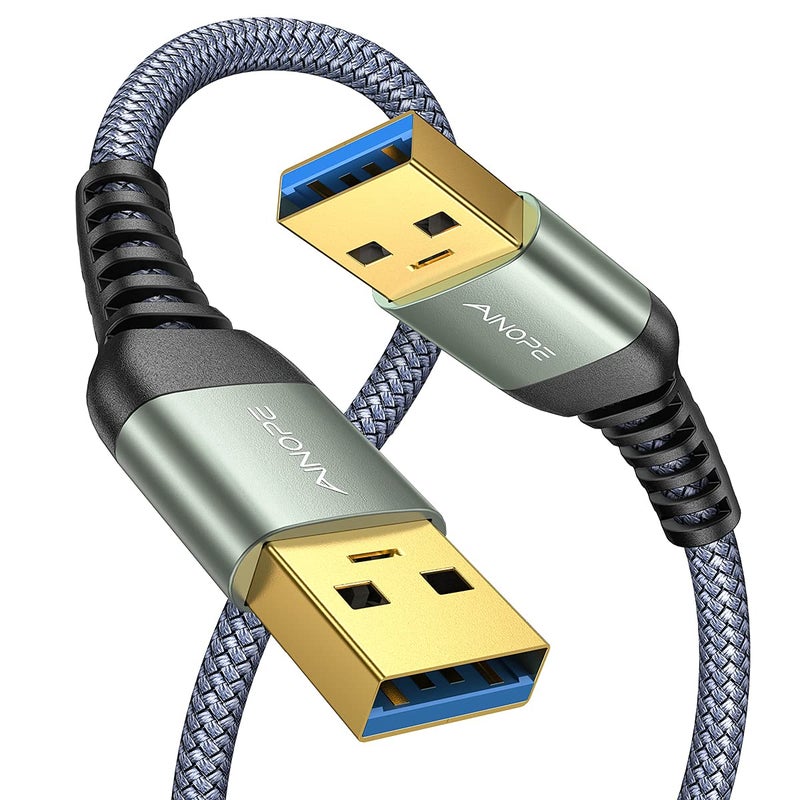 Ainope كابل AINOPE USB إلى USB، كابل USB 3.0 A إلى A ذكر، [لا ينقطع أبداً] كابل USB ذكر إلى ذكر مزدوج الطرف متوافق مع حاويات الأقراص الصلبة، مشغل DVD، مبرد اللابتوب، 6.6 قدم/رمادي - Image 1
