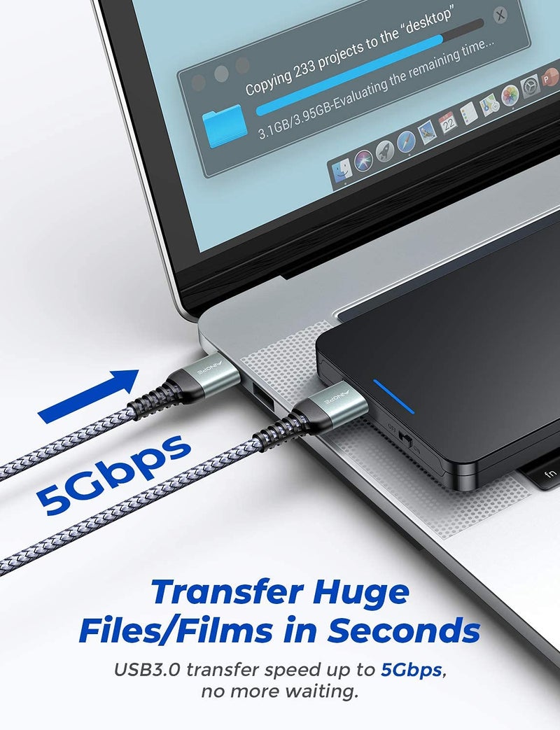 Ainope كابل AINOPE USB إلى USB، كابل USB 3.0 A إلى A ذكر، [لا ينقطع أبداً] كابل USB ذكر إلى ذكر مزدوج الطرف متوافق مع حاويات الأقراص الصلبة، مشغل DVD، مبرد اللابتوب، 6.6 قدم/رمادي - Image 4