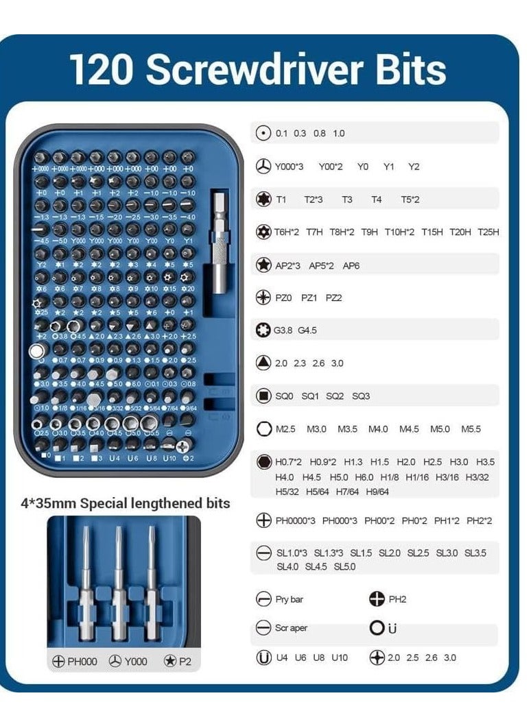 HOUMT Screwdriver Sets, 130 in 1 Magnetic Tool Kit Precision Mechanic Torx Bit with Flexible Shaft Tool Set Screwdriver Set Bits for Mobile Phone, Smartphone, Gaming Device, Tablet, PC (Blue)