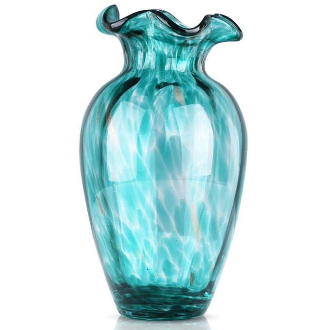 BLOWN GLASS ART VASE GREEN TRANSPARENT UNIQUE MODERN WIDE MOUTH FOR LIVING ROOM WEDDING DINING TABLE OFFICE