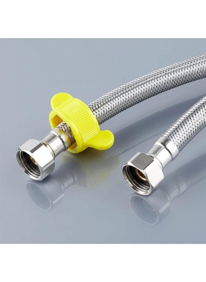 Rubik - 50cm Faucet Supply Line Hose 2pcs, G1/2 Connector Stainless Steel Explosion Proof Hot and Cold Water Braided Pipe for Bathroom Toilet Washbasin Water Heater Base Faucet - Image 1