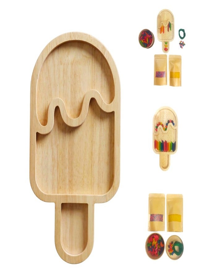 NISH Rubber Wood Popsicle Sensory Tray with Fillers | Sensory Toys for Toddlers 1-3 | Kids Sensory Activity Toys for Sensory Play & Rainbow Sorting Activity Set | Natural Wooden Sensory Tray - Image 1