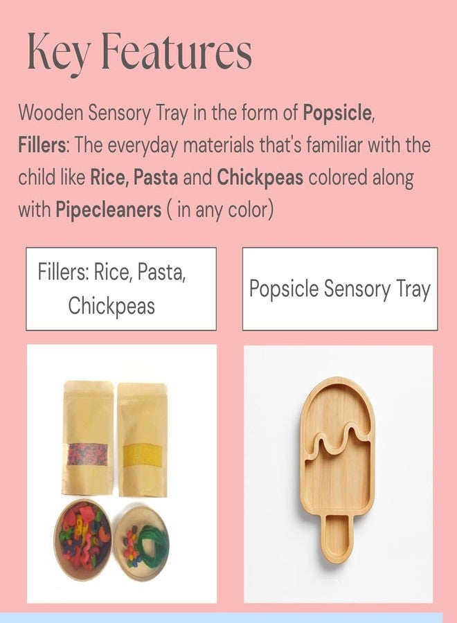 NISH Rubber Wood Popsicle Sensory Tray with Fillers | Sensory Toys for Toddlers 1-3 | Kids Sensory Activity Toys for Sensory Play & Rainbow Sorting Activity Set | Natural Wooden Sensory Tray - Image 3