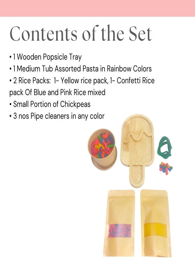 NISH Rubber Wood Popsicle Sensory Tray with Fillers | Sensory Toys for Toddlers 1-3 | Kids Sensory Activity Toys for Sensory Play & Rainbow Sorting Activity Set | Natural Wooden Sensory Tray - Image 2