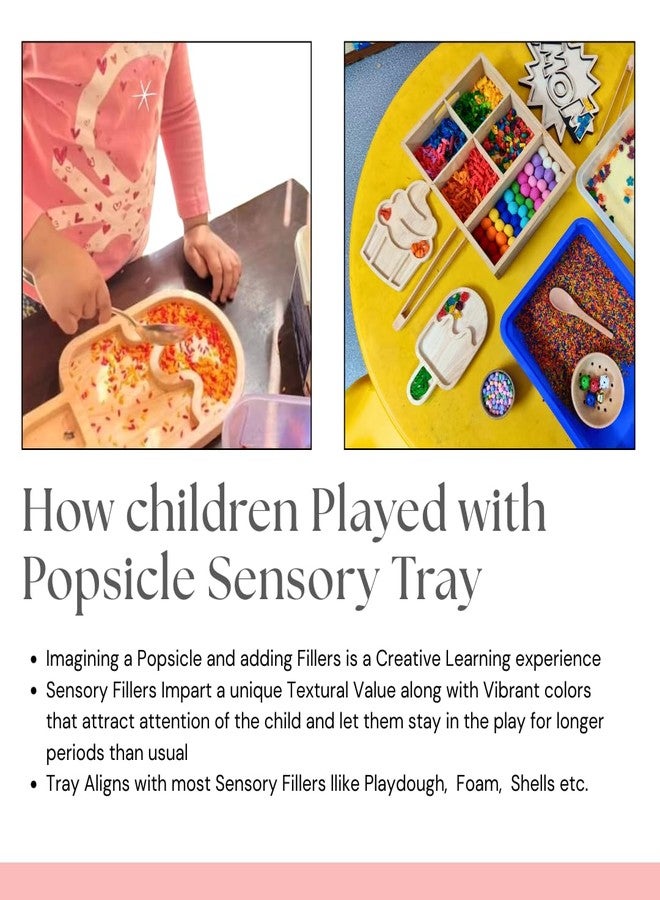 NISH Rubber Wood Popsicle Sensory Tray with Fillers | Sensory Toys for Toddlers 1-3 | Kids Sensory Activity Toys for Sensory Play & Rainbow Sorting Activity Set | Natural Wooden Sensory Tray - Image 4