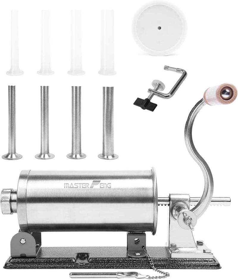 MASTER FENG 2.5 LBS Sausage Stuffer Horizontal Stainless Steel Stuffing Maker Machine Packed with 8 Stuffing Funnels and 1 Silicone Piston - Image 1