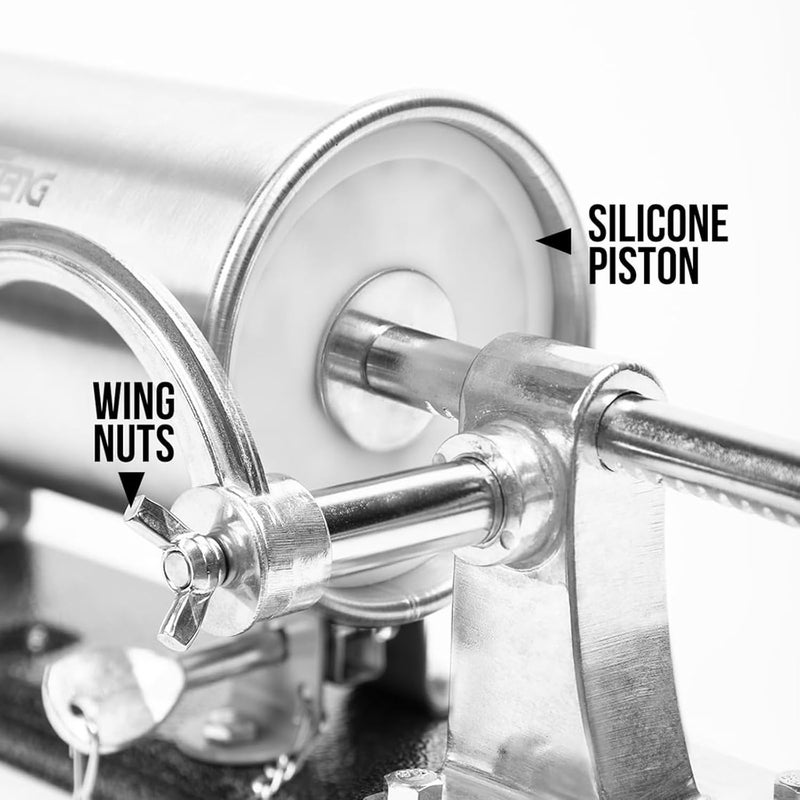 MASTER FENG 2.5 LBS Sausage Stuffer Horizontal Stainless Steel Stuffing Maker Machine Packed with 8 Stuffing Funnels and 1 Silicone Piston - Image 5