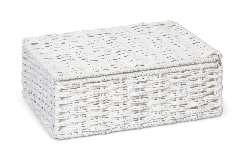 ARPAN Paper Rope Storage Basket Box With Lid  White Small