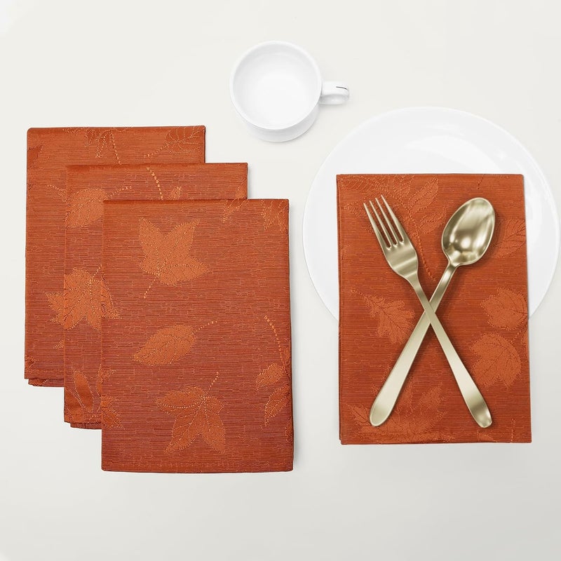Smiry Thanksgiving Napkins Set of 4 18x18 Inch Waterproof Fabric Fall Napkins Autumn Leaves Damask Napkins for Harvest Parties and Holiday Dinner Rust - Image 1
