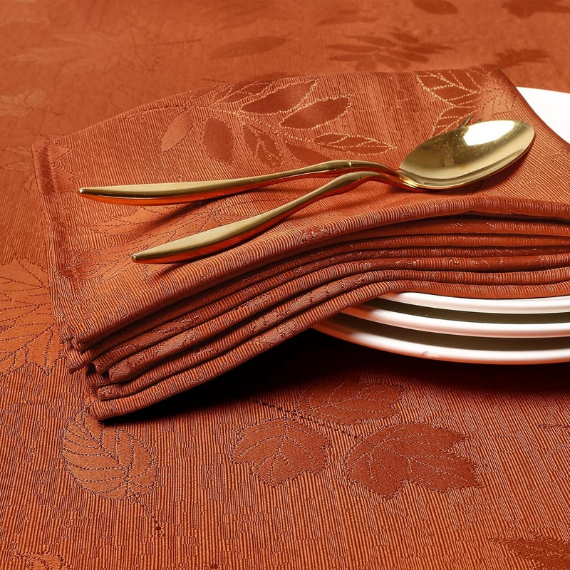 Smiry Thanksgiving Napkins Set of 4 18x18 Inch Waterproof Fabric Fall Napkins Autumn Leaves Damask Napkins for Harvest Parties and Holiday Dinner Rust - Image 3