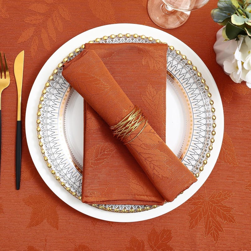 Smiry Thanksgiving Napkins Set of 4 18x18 Inch Waterproof Fabric Fall Napkins Autumn Leaves Damask Napkins for Harvest Parties and Holiday Dinner Rust - Image 5