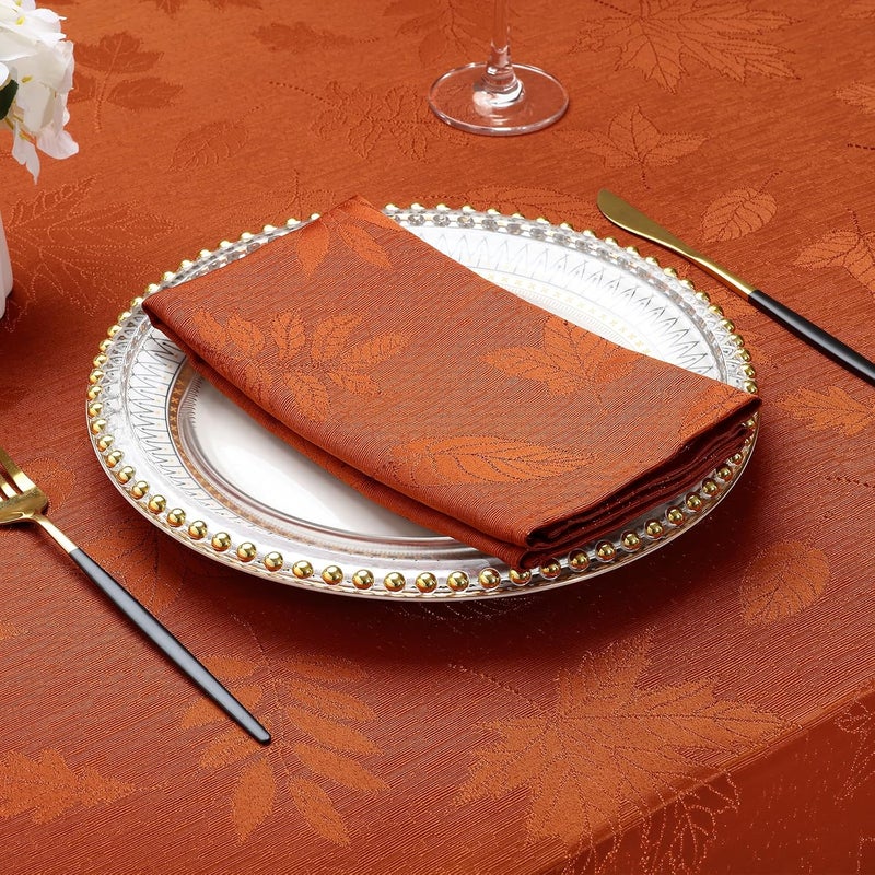 Smiry Thanksgiving Napkins Set of 4 18x18 Inch Waterproof Fabric Fall Napkins Autumn Leaves Damask Napkins for Harvest Parties and Holiday Dinner Rust - Image 4