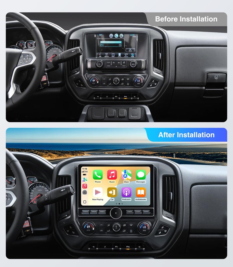 AINAVI Replacement Radio for Chevy Silverado GMC Sierra - Car Stereo Wireless Carplay Android Auto 2014-2018 QLED Touch Screen Radio Upgrade GPS Navigation Head Unit Knobs (Single Knob 4+64G) - Image 2